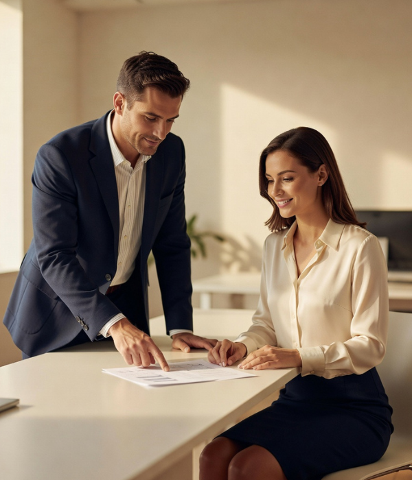 Marketing advisor reviewing a report with a business owner
